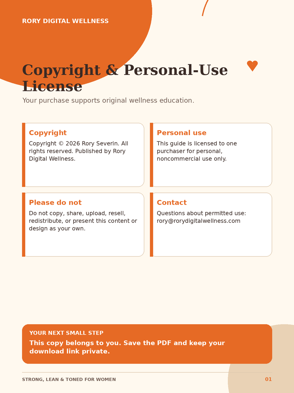 Copyright and personal-use license for Strong, Lean & Toned for Women