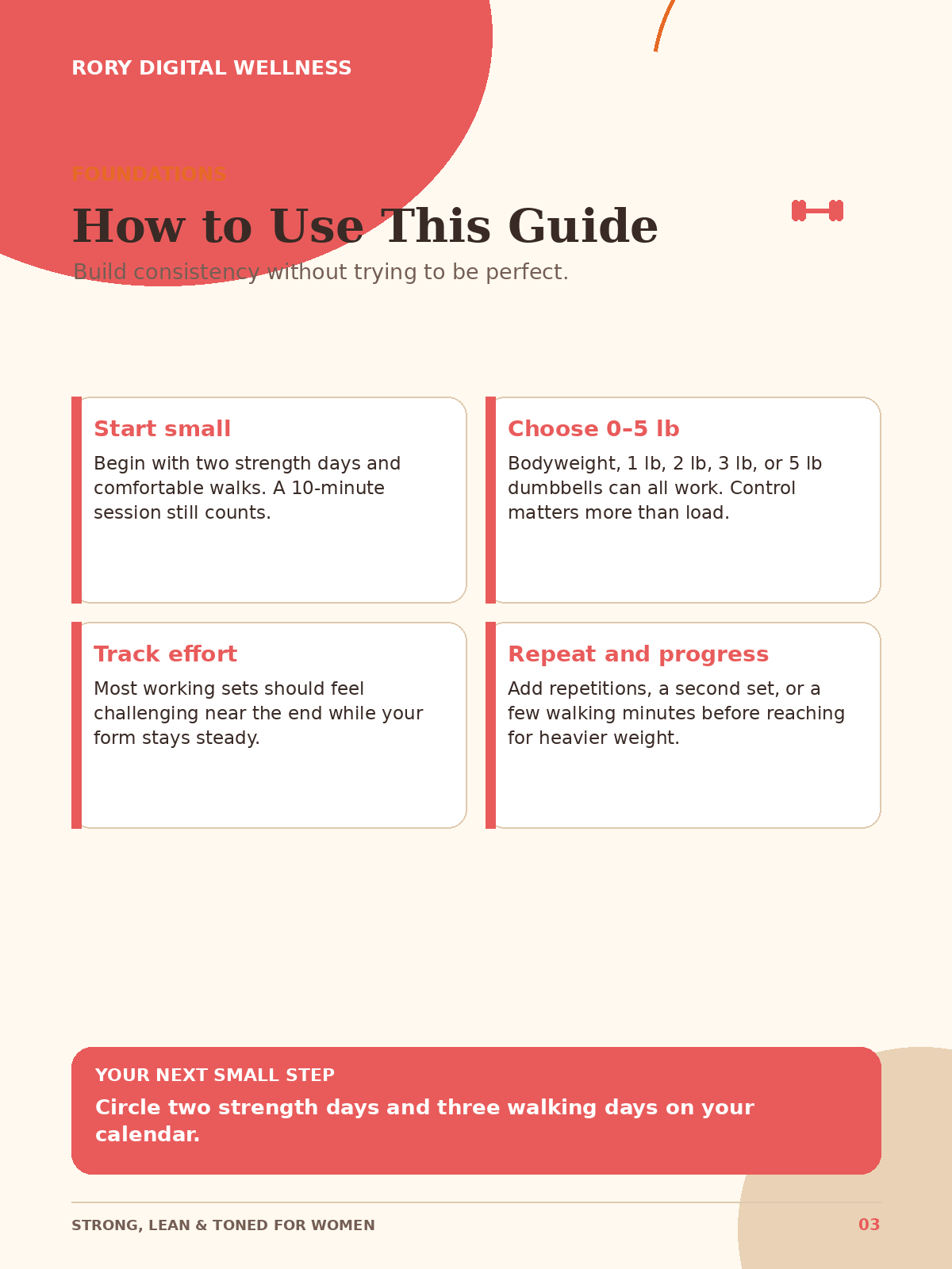 How to use the Strong, Lean & Toned for Women light-weight fitness guide