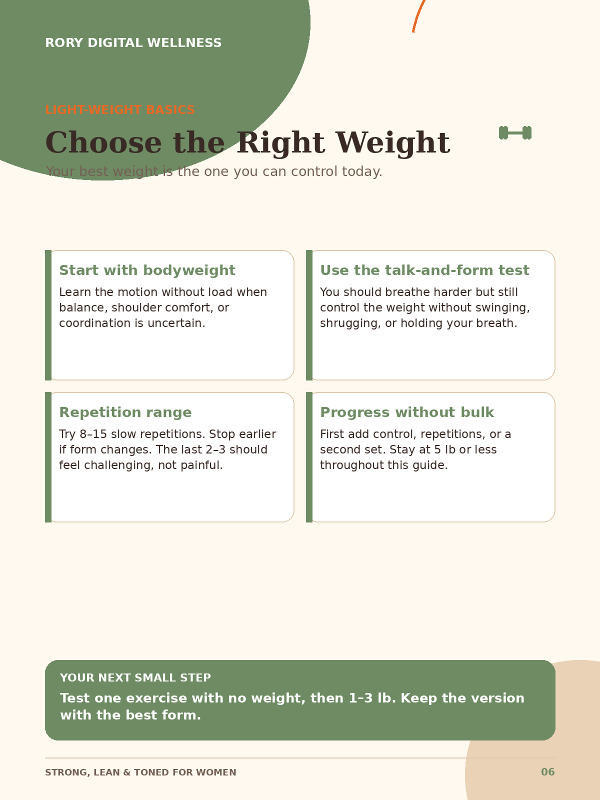 How to choose hand weights from 0 to 5 pounds — page from Strong, Lean & Toned for Women