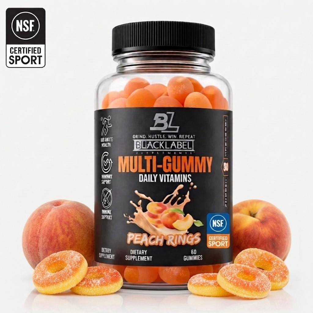 BLACKLABEL MULTI GUMMY daily multivitamin gummies, Peach Rings flavor