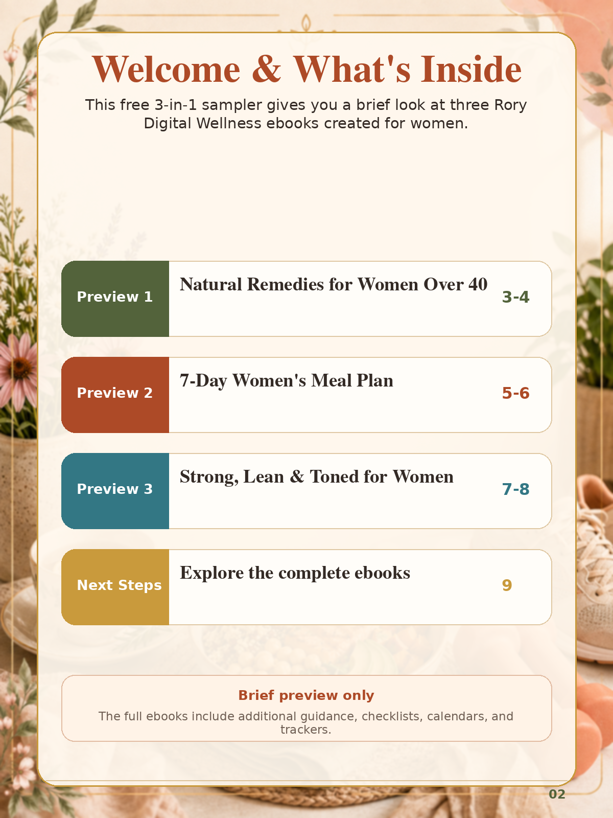 Contents of the free 3-in-1 Women's Wellness Preview
